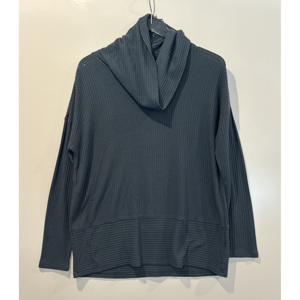 Anthropologie Akemi + Kin Cowl Neck Waffle Knit Top Charcoal Blue Small OB844661